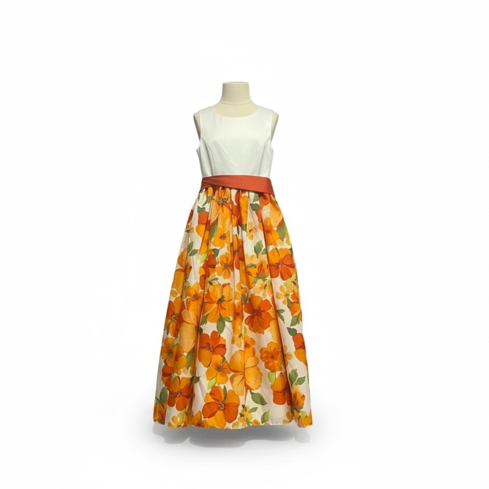 David's Bridal Floral Orange and White Child's Dress